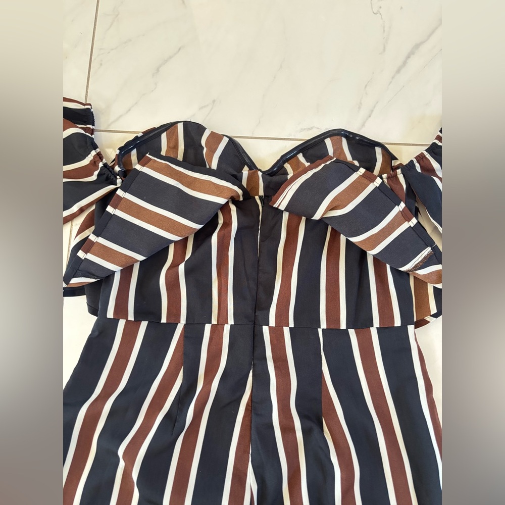SHEIN Off-Shoulder Striped Jumpsuit in Black White & Brown - Picture 10 of 16